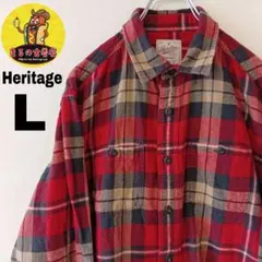 USA古着 Heritage　ネルシャツL　レッドチャコールグレー　チェック