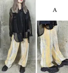 イエロー プリーツ加工 ワイドパンツ