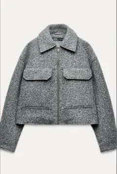 ZARA クロップド丈 ジップアップブルゾン グレーのサムネイル