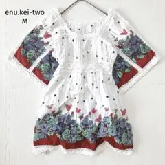 enu.kei-two チュニックブラウス【M】花柄 五分袖 ボヘミアン