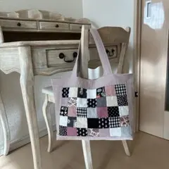 コットン　リネン　トートバッグ　パッチワーク　刺し子　ハンドメイド