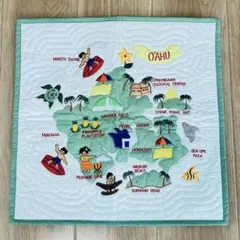 ハワイアンキルト　クッションカバー　オアフ島　マップ　地図　観光地　ホワイトのサムネイル