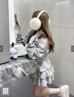 オフショルダースウェットトップス（グレー）