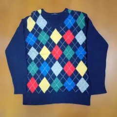 ノーリーズ　アーガイル柄ニットセーター 長袖 ネイビー