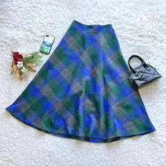 ✨1点限り✨ フレアスカート ロング チェック柄 S ウエストゴム 個性的 散歩