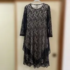 お値下げ❗️美品❗️ブラックレース アシンメトリードレス　結婚式　パーティ