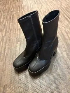 美品 ZARA スクエアトゥブーツ ダークブラウン