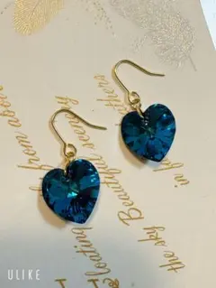 14㎜バミューダブルーハートスワロフスキーの一粒ピアス