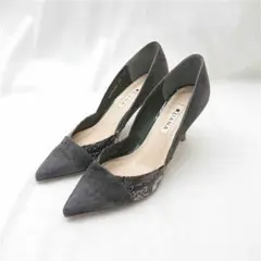 DIANA パイソン切替スエードパンプス グレー系 23cm レディース