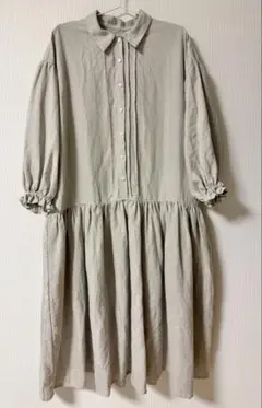 S&S 作家ハンドメイド shizukasリネン100%フリル襟ロングワンピース