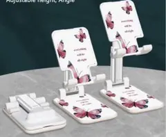 折りたたみ式デスクトップスタンド 白 蝶デザイン