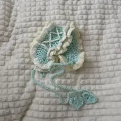 ヘッドドレス 水色 編み物