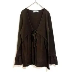 ギャラリービスコンティー　ニットカーディガン　F ブラウン　リボン　長袖