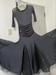 社交ダンス用ドレス 黒 レオパード柄