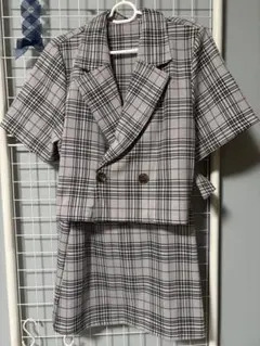 グレー系チェック セットアップ スカート