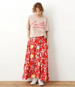ロデオクラウンズ アロハマキシスカート　赤　花柄