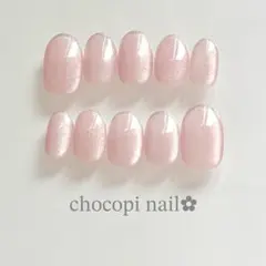 ラメフレンチマグネットネイルチップ♡ピンク♡上品　大人ネイル　オフィス　うるつや