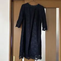 ネイビー レース 七分袖 ワンピース