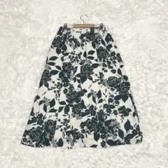 ひざ丈フレアスカート 花柄 ウエスト一部ゴム 日本製 エレガント E8171