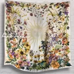 大判 ウール シルク ストール ショール 花柄 羊毛 月 太陽 フラワープリント