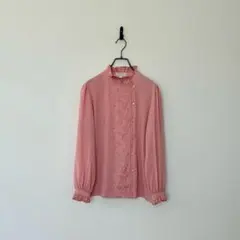 ビンテージ 刺繍レースブラウス フリル スタンドカラー フォーマル セレモニー