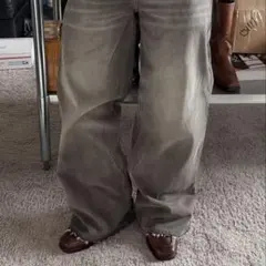 グレー ワイドレッグデニム y2k