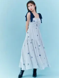 SNIDEL プリントショルダーリボンワンピース