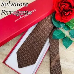 N342 新品未使用 サルヴァトーレフェラガモ 総柄 レッド ネクタイ メンズ