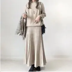 M セットアップ ニット セーター ロング スカート プリーツ　長袖　b9