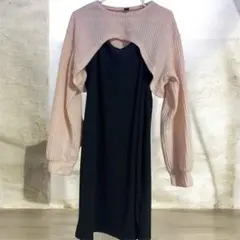 クロップド丈 キャミワンピ タイトワンピ セット 黒 レイヤード｜きれいめ