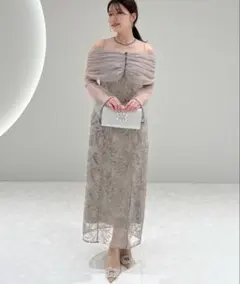 【ねね様専用】チュールオフショルダー花柄Iラインドレスワンピース 2点セット