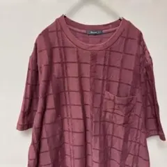 コムサイズム　パイル風クルーネックTシャツ(L)ワインレッド　チェックのサムネイル