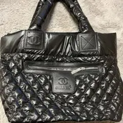 CHANEL トートバッグ ナイロン 黒 コココクーンラージトート ブラン
