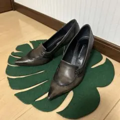 ダークブラウン レザー ポインテッドトゥ ハイヒール