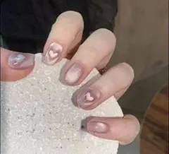 【24枚セット】ネイルチップ マグネット風 ハート ワンホン 韓国 オフィス