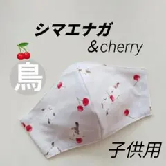 インナーマスク★シマエナガ＆cherry①子供用12.5×9.5【ラスト一点】のサムネイル