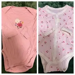 長袖ロンパース　２着セット（花柄、さくらんぼ柄）