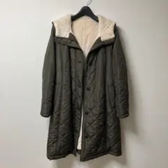 【未使用】ベルメゾン裏ボア キルティング ロングコートLLカーキ