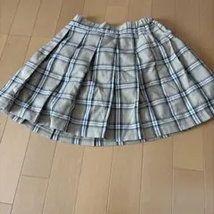 GU ベージュ系チェック プリーツスカート 140〜150cm相当