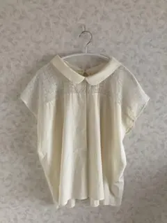 mysticフレンチリーブス　半袖シャツ　襟付　クリームイエロー　レース　古着
