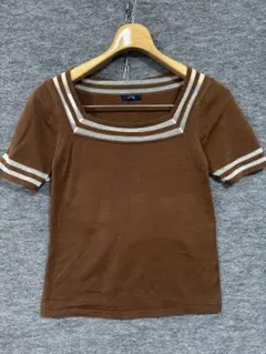 ROPE ロペ 半袖 スクエアネック ラインシースルー トップス ブラウン M