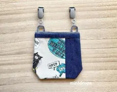 ☆ふたなし移動ポケット小さめ☆デニム猫A 22　ブルー　青　保育園幼稚園小学生