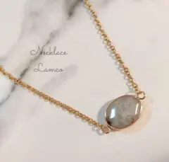 シンプル 天然石 ラブラドライト オーバル ステンレス ネックレス ゴールド