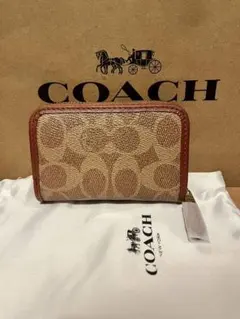 COACH レザーコインケース ベージュ・ブラウン