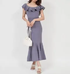 ROYAL PARTY バッククロスラッフルフリルマーメイドワンピース F