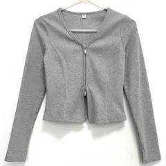 美品 GU リブダブルジップ Vネック カーディガン グレー 長袖 Sサイズ