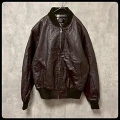 90s　本革　レザーブルゾン　短丈　牛革　裏地チェック　L