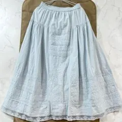 ツハル サマンサモスモス ピンタックレースロングスカート L 水色 B2338