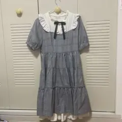 axes femme チェック ワンピース パフスリーブ フリル 森ガール