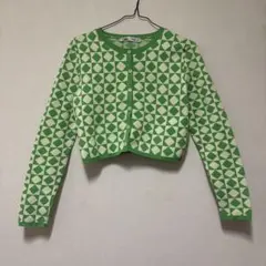 ZARA カーディガン　緑　総柄　ショート丈